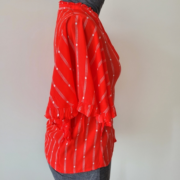 Anthropologie Maeve Aveiro Ruffle Sleeve Striped Short Sleeve Blouse - Picture 8 of 13